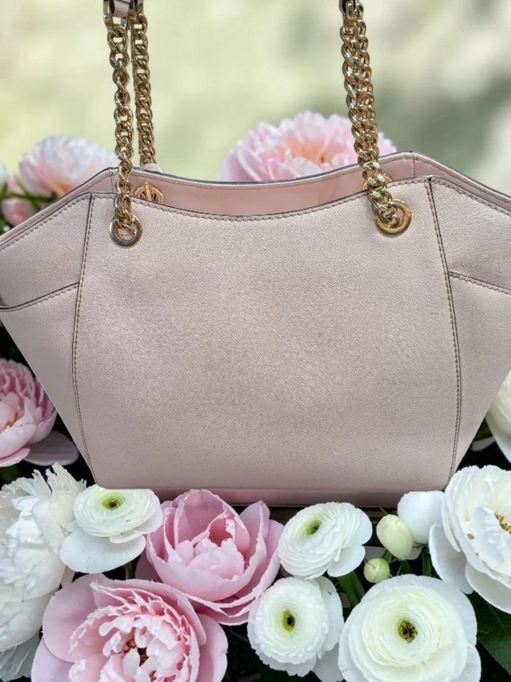 Michael Kors Pale Pink Saffiano Leather Shoulder Tote with Gold Hardware